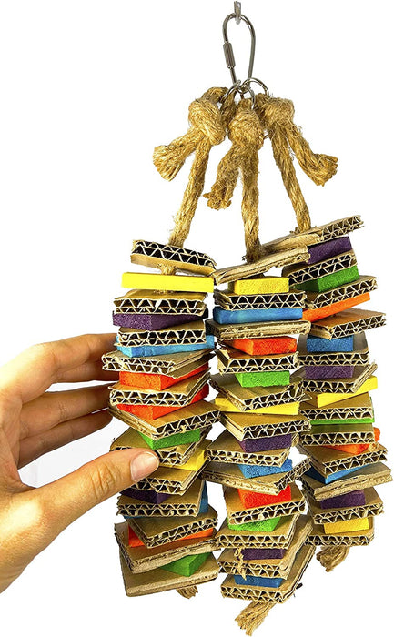 Chew-Tastic Triple Tower Bird Cage Toy Shredded Fun Small Bird Toy for Green Cheek Conures Sun Conures Caiques Senegals Quakers and Similar Small Sized Parrots