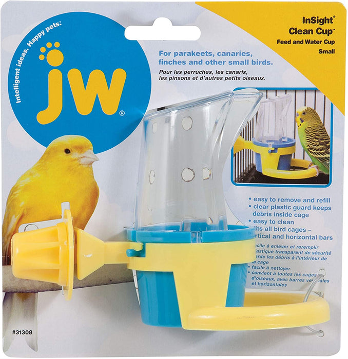 Bird Cage Clean Cup Feeder & Waterer – Small Bird Feeder Easily Attaches to Cage for Parakeets, Canaries or Similar Small Birds