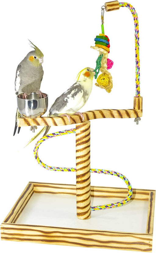 Bird Play Gym Tabletop W Cup, Toy Hanger and Toy, Javan Tigertail Stand - Small