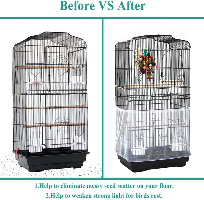 Bird Cage Seed Cather,Universal Adjustable Birdcage Cover Skirt Nylon Mesh Netting Parrot Parakeet Macaw African round Square Cages Cover